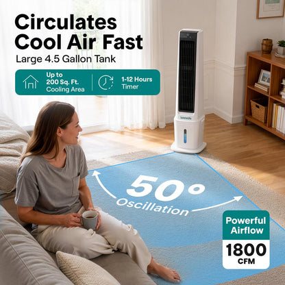 Serenelife Portable Evaporative Air Cooler With 17 Liters Detachable Water Tank With For Outdoor And Indoor Use (Black & White)