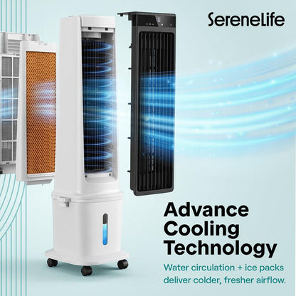 Serenelife Portable Evaporative Air Cooler With 17 Liters Detachable Water Tank With For Outdoor And Indoor Use (Black & White)