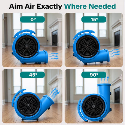 Serenelife Air Mover – High-Speed Blower Fan With 3 Speeds, Adjustable Angle, And Durable Design For Drying, Ventilation, And Air Circulation In Homes, Garages, And Worksites (Blue)