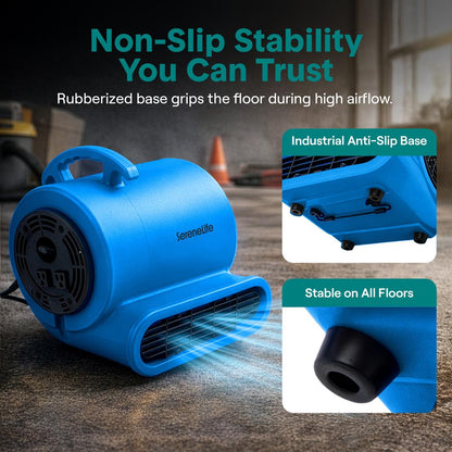 Serenelife Air Mover – High-Speed Blower Fan With 3 Speeds, Adjustable Angle, And Durable Design For Drying, Ventilation, And Air Circulation In Homes, Garages, And Worksites (Blue)