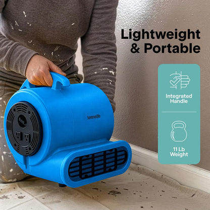Serenelife Air Mover – High-Speed Blower Fan With 3 Speeds, Adjustable Angle, And Durable Design For Drying, Ventilation, And Air Circulation In Homes, Garages, And Worksites (Blue)