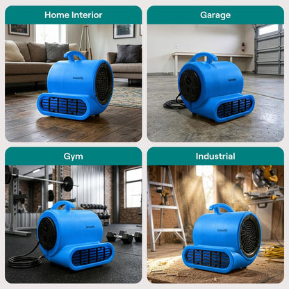 Serenelife Air Mover – High-Speed Blower Fan With 3 Speeds, Adjustable Angle, And Durable Design For Drying, Ventilation, And Air Circulation In Homes, Garages, And Worksites (Blue)