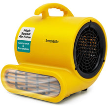 Serenelife Air Mover – High-Speed Blower Fan With 3 Speeds, Adjustable Angle, And Durable Design For Drying, Ventilation, And Air Circulation In Homes, Garages, And Worksites (Yellow)
