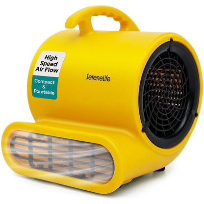 Serenelife Air Mover – High-Speed Blower Fan With 3 Speeds, Adjustable Angle, And Durable Design For Drying, Ventilation, And Air Circulation In Homes, Garages, And Worksites (Yellow)