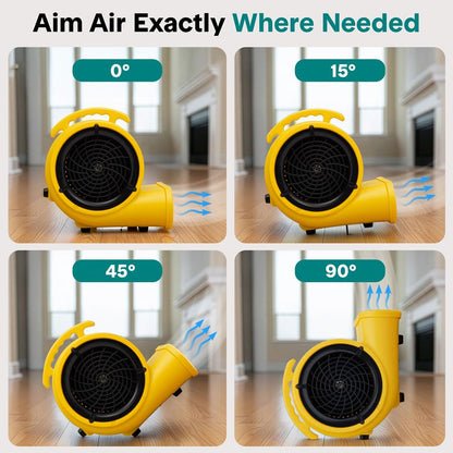 Serenelife Air Mover – High-Speed Blower Fan With 3 Speeds, Adjustable Angle, And Durable Design For Drying, Ventilation, And Air Circulation In Homes, Garages, And Worksites (Yellow)