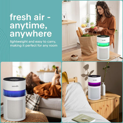 Portable Air Purifier - Small Air Purifier with Aroma Box & Ambient Light, High Filtration Efficiency, 2-Speed, Timer & Sleep Mode (White)
