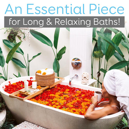 Bamboo Bathtub Caddy Tray - Relaxation Organizer, Adjustable, Natural Wood