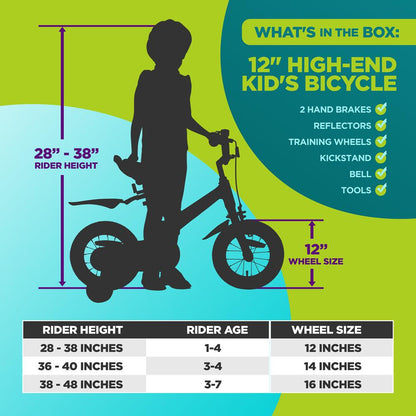 Kids' Bike 12" Safety Dual Brakes Adjustable Seat Training Wheels