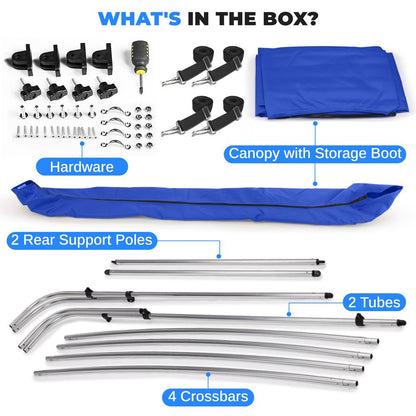 3 Bow Bimini Top Boat Cover, Waterproof 600D Canvas, Easy Install, Blue