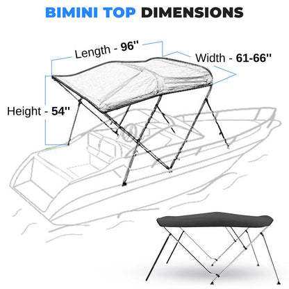4 Bow Bimini Top Boat Cover, 96" Waterproof Aluminum Frame, Gray