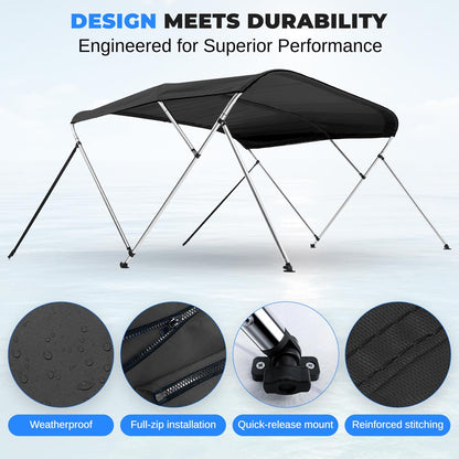 4 Bow Bimini Top Boat Cover, Waterproof UV-Resistant, Aluminum Frame, Gray