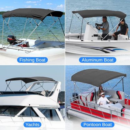 4 Bow Bimini Top Boat Cover, Waterproof UV-Resistant, Aluminum Frame, Gray