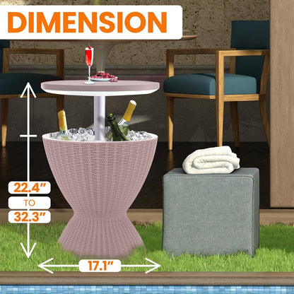 Outdoor Cool Bar Table, Keeps Drinks Cold 12 Hrs, Rattan Style, Grey