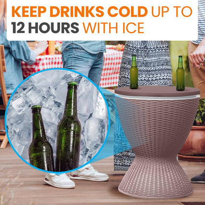Outdoor Cool Bar Table, Keeps Drinks Cold 12 Hrs, Rattan Style, Grey