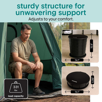 Portable Non-Slip Camping Toilet – Adjustable Height Foldable Travel Potty With Lid, Strap And Carry Bag For Car, Camping, Outdoor Use (Black)