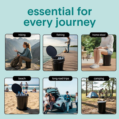 Portable Non-Slip Camping Toilet – Adjustable Height Foldable Travel Potty With Lid, Strap And Carry Bag For Car, Camping, Outdoor Use (Black)