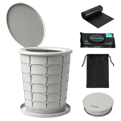 Portable Non-Slip Camping Toilet – Adjustable Height Foldable Travel Potty With Lid, Strap And Carry Bag For Car, Camping, Outdoor Use (Gray)