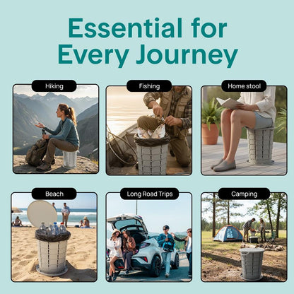 Portable Non-Slip Camping Toilet – Adjustable Height Foldable Travel Potty With Lid, Strap And Carry Bag For Car, Camping, Outdoor Use (Gray)