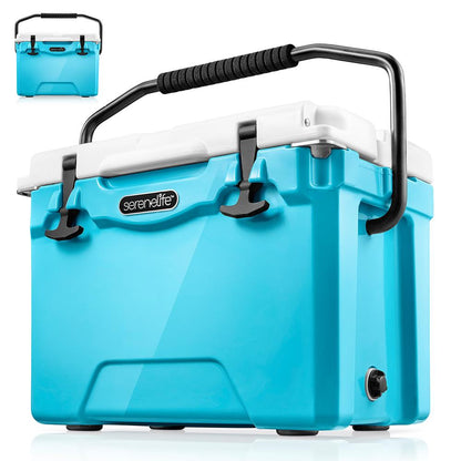 25 Qt Cooler Box, 5-Day Ice Retention, Heavy-Duty Insulation, Blue