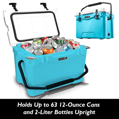 25 Qt Cooler Box, 5-Day Ice Retention, Heavy-Duty Insulation, Blue