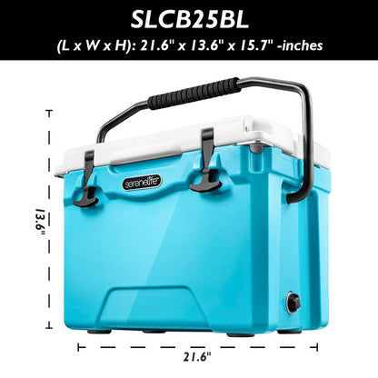 25 Qt Cooler Box, 5-Day Ice Retention, Heavy-Duty Insulation, Blue