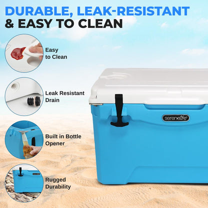 50 Qt Cooler Box, 5-Day Ice Retention, Heavy-Duty Insulation, Blue
