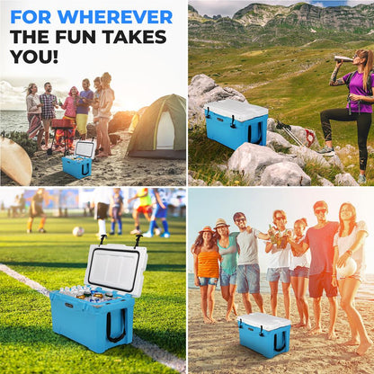 50 Qt Cooler Box, 5-Day Ice Retention, Heavy-Duty Insulation, Blue