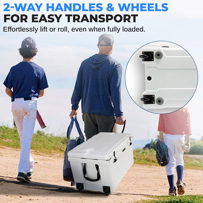 75-Quart Portable Cooler Box, 5-Day Ice Retention, Heavy-Duty, White