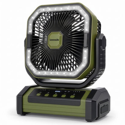 Serenelife Rechargeable Desk Camping Fan With 4 Speeds, 90°/120° Rotation, 10,000 Mah Battery – Ideal For Outdoor Use (Green)