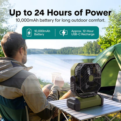 Serenelife Rechargeable Desk Camping Fan With 4 Speeds, 90°/120° Rotation, 10,000 Mah Battery – Ideal For Outdoor Use (Green)