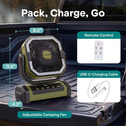 Serenelife Rechargeable Desk Camping Fan With 4 Speeds, 90°/120° Rotation, 10,000 Mah Battery – Ideal For Outdoor Use (Green)