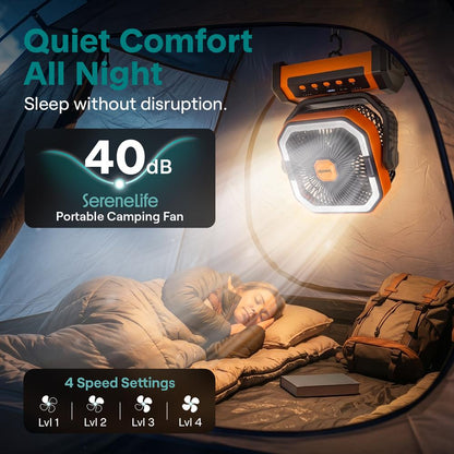 Serenelife Rechargeable Desk Camping Fan With 4 Speeds, 90°/120° Rotation, 10,000 Mah Battery – Ideal For Outdoor Use (Orange)