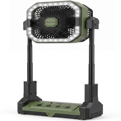 Serenelife Portable Camping Fan With 10,000Mah Battery, Adjustable Height, 4 Speeds, Led Light & Usb-C Rechargeable Design – Ideal For Outdoor Use (Green)