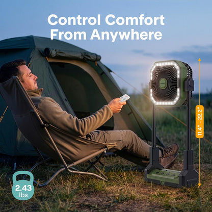 Serenelife Portable Camping Fan With 10,000Mah Battery, Adjustable Height, 4 Speeds, Led Light & Usb-C Rechargeable Design – Ideal For Outdoor Use (Green)