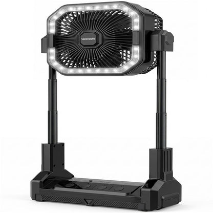 Serenelife Portable Camping Fan With  20,000Mah Battery, Adjustable Height, 4 Speeds, Led Light & Usb-C Rechargeable Design – Ideal For Outdoor Use (Black)