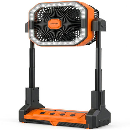Serenelife Portable Camping Fan With 20,000Mah Battery, Adjustable Height, 4 Speeds, Led Light & Usb-C Rechargeable Design – Ideal For Outdoor Use (Orange)