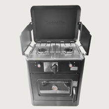 Serenelife Double Burner With Oven - Double Cooking Burner And Oven-In-One With Electroplated Metal Pot Support, Piezo Ignition, Powder-Coated Body For Outdoor Cooking And Backyard Use, Includes Local Regulator And Gas Hose (Black) SLCMPOVSTV
