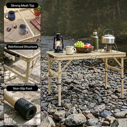 Serenelife Foldable Camping Table - 2Ft Small-Sized Height Adjustable Portable Outdoor Table With Easy Fold Design, Space-Saving Storage, Weather-Resistant Surface For Camping, Fishing, Picnics & Outdoor Adventures (Beige)