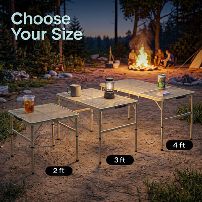 Serenelife Foldable Camping Table - 2Ft Small-Sized Height Adjustable Portable Outdoor Table With Easy Fold Design, Space-Saving Storage, Weather-Resistant Surface For Camping, Fishing, Picnics & Outdoor Adventures (Beige)
