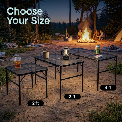 Serenelife Foldable Camping Table - 2Ft Small-Sized Height Adjustable Portable Outdoor Table With Easy Fold Design, Space-Saving Storage, Weather-Resistant Surface For Camping, Fishing, Picnics & Outdoor Adventures (Black)
