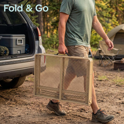 Serenelife Foldable Camping Table - 3Ft Medium-Sized Height Adjustable Portable Outdoor Table With Easy Fold Design, Space-Saving Storage, Weather-Resistant Surface For Camping, Fishing, Picnics & Outdoor Adventures (Beige)