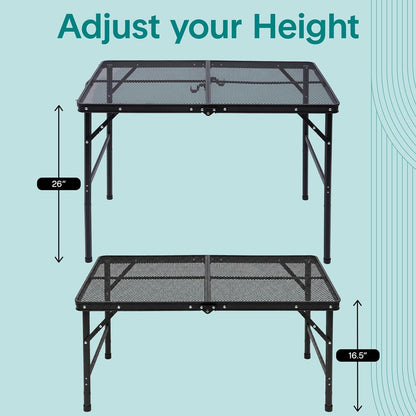 Serenelife Foldable Camping Table - 3Ft Medium-Sized Height Adjustable Portable Outdoor Table With Easy Fold Design, Space-Saving Storage, Weather-Resistant Surface For Camping, Fishing, Picnics & Outdoor Adventures (Black)