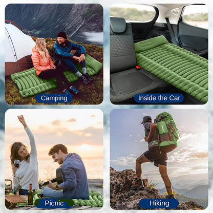 Sleeping Pad with Pillow - Fast Inflation, Tear-Resistant, Green