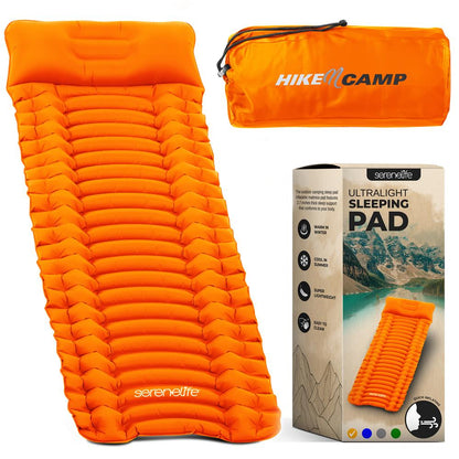 Sleeping Pad with Pillow - Fast Inflation, Tear-Resistant, Orange