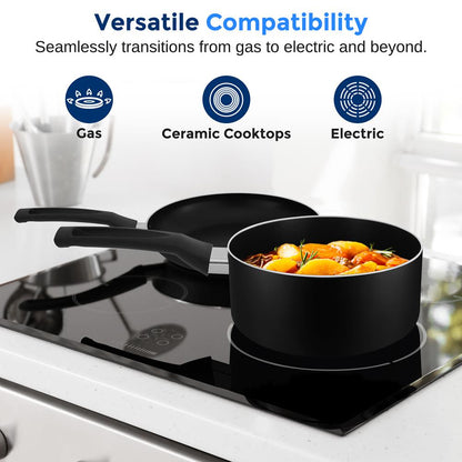 15-Piece Non-Stick Cookware Set, Even Heat, Black Coating