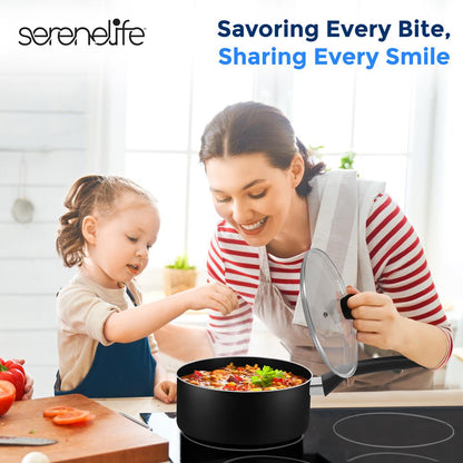 6-Piece Nonstick Cookware Set - Even Heat, Durable Coating, Black