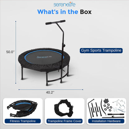 Foldable Mini Trampoline, Aerobic Fitness, Adjustable Handrail, 264 lbs Capacity