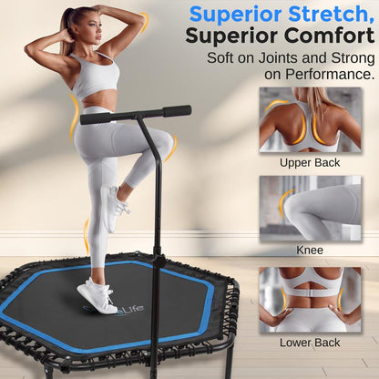 48" Foldable Fitness Trampoline, Adjustable Handrail, 264 lbs Capacity