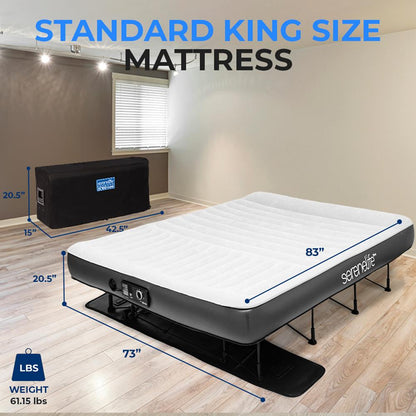Inflatable Air Mattress with Frame, Auto Inflate, Memory Foam Cover, King