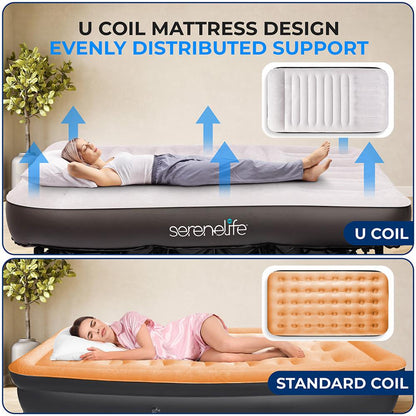 Inflatable Air Mattress with Frame, Auto Inflate, Memory Foam Cover, Queen